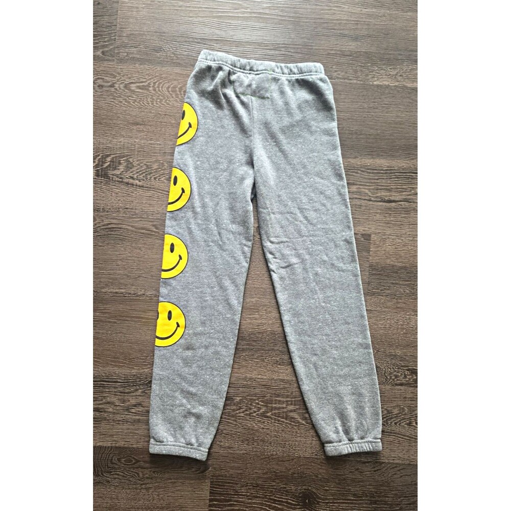 Aviator Nation Girls 12 Gray Fleece Sweatpants Yellow Smiley Print Pull-On